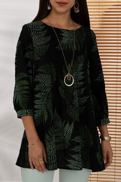 

Black Tropical Casual Shift Top, Blouses and Shirts