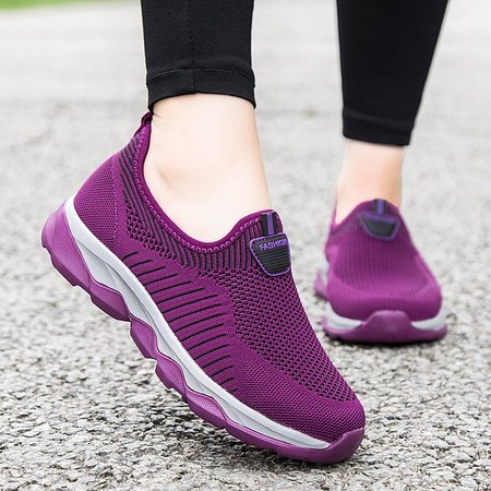 

Casual Fly-Woven Fabric Sneakers, Purple, Shoes