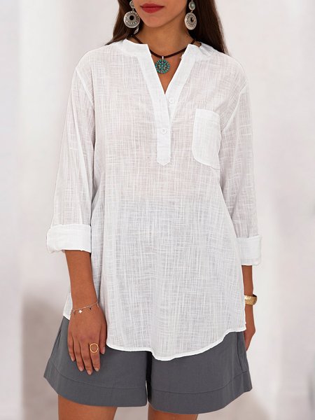 

White V Neck Solid Sleeveless Casual Blouse, Blouses and Shirts