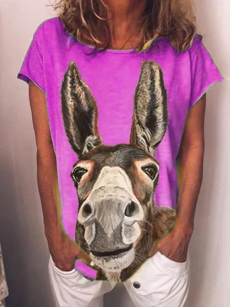 Printed Short Sleeve Casual T-Shirt & Top, Purple, T-shirts