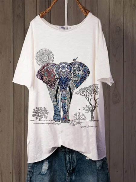 

White Boho Polka Dots Short Sleeve Crew Neck Shirts & Tops, Tops