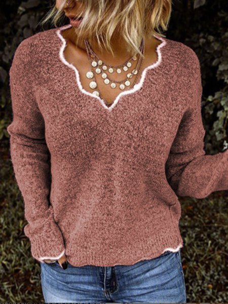 

Casual Color-Block Solid Long Sleeve Knitwear & Sweaters, Rosso mattone, Sweater