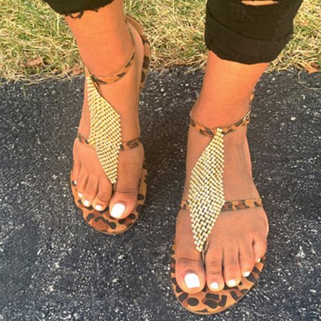 

zolucky Artificial Leather Summer Sandals, Leopard, Sandals