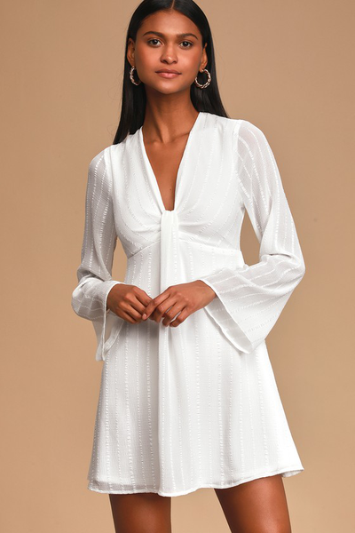 

White A-Line Chiffon Sweet Weaving Dress, Green, Dresses