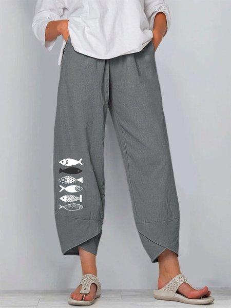 

Blue Casual Shift Cartoon Pants, Gray, Pants