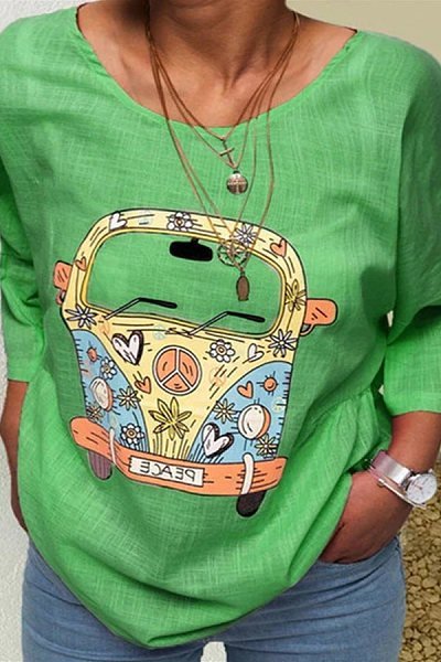 

Casual Cotton-Blend T-shirt, Green, Tops