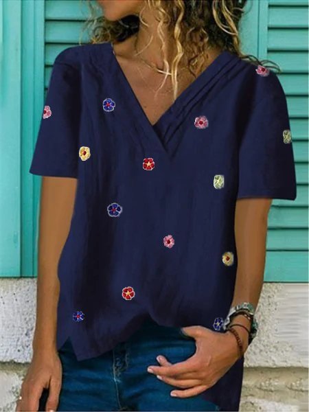 

Short Sleeve V Neck T-shirt, Blue, T-shirts