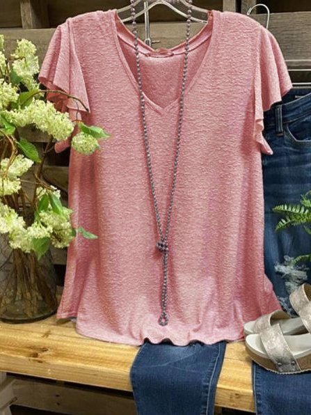 Top con Scollo a V Casuale, Viola, T-Shirts