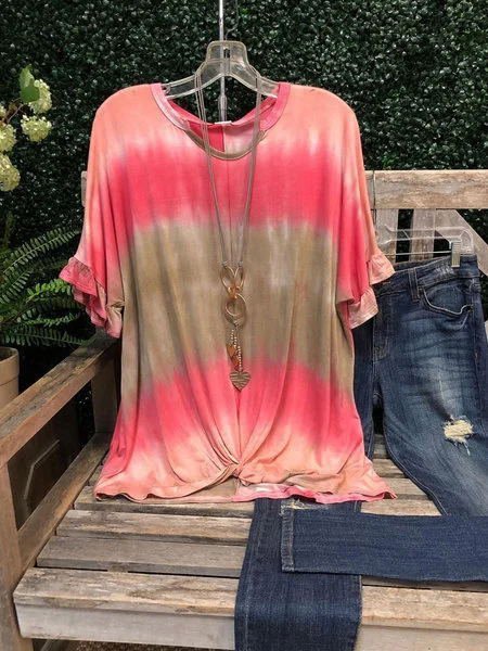 

Cotton V Neck Short Sleeve Tops, Red, Tees & T-shirts