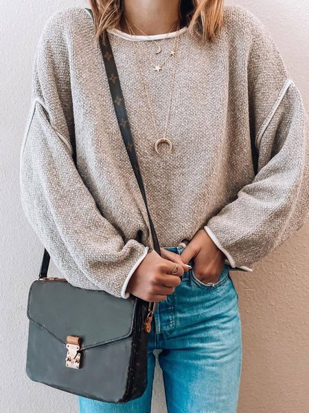 

Maglione Casuale di Misto Cotone, Grigio, Blouses & Shirts