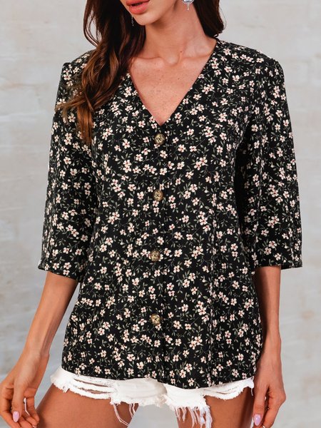 

Black Floral Half Sleeve Holiday Top, Blouses and Shirts
