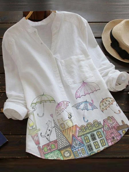 

White Shirt Collar Cotton-Blend Sweet Top, Blouses & Shirts