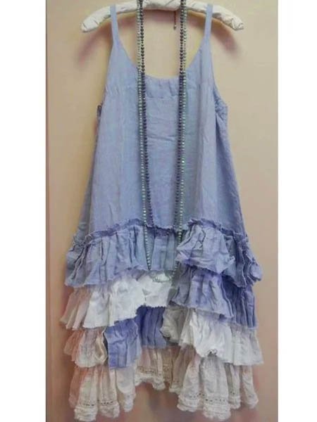 

zolucky Blue Shift Sleeveless Round Neck Weaving Dress, Mini Dresses