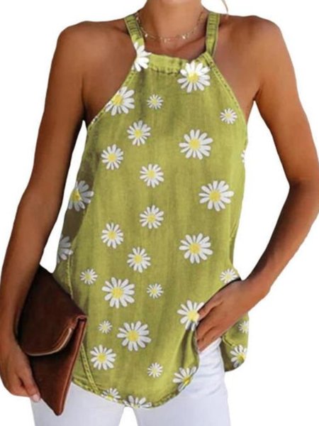 

Casual Printed Sleeveless Shirts & Tops, Yellow, Tank Tops & Camis