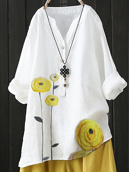 

White Casual Floral Shirt, Tops