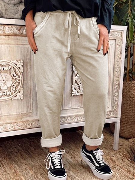 

Light Gray Drawstring Casual Cotton-Blend Pants, Pants