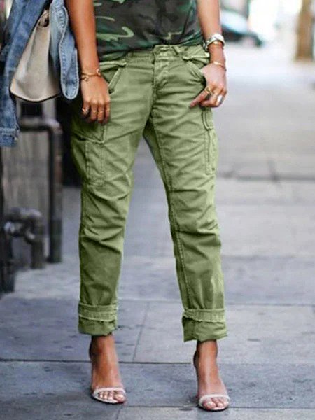 

Casuale taglia grande Pantaloni Con Tasche, Verde, Bottoms