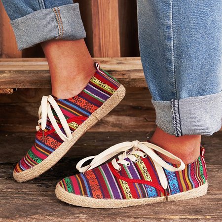 

Flower Cloth Flat Heel All Season Hiking Lace-Up Sneakers, Athletic & Casual Shoes