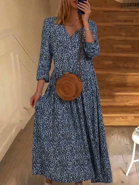 Abito Casuale Patchwork Stampato, Blu, Maxi Dresses