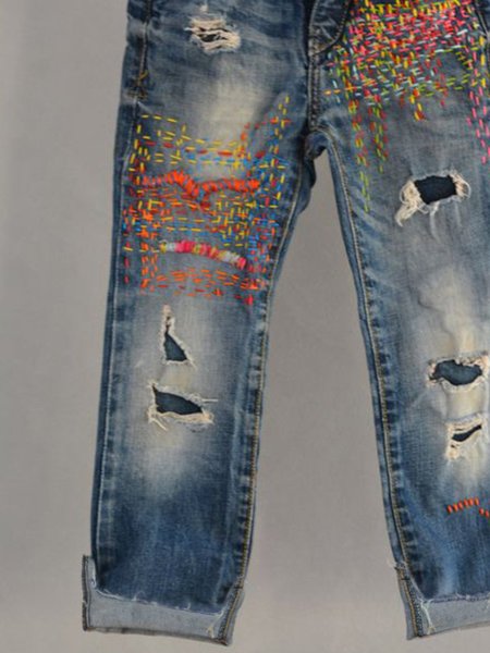 

Casual plus size loose straight denim trousers, Blue, Jeans