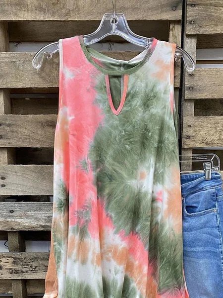 

Top a O-collo Casuale di Misto Cotone, Verde, T-Shirts