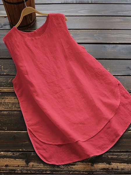 Cotone senza maniche Panelled Top, Rosso, Blouses & Shirts
