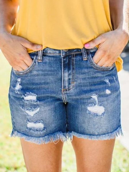 

Blue Denim Pockets Simple Shorts, Shorts