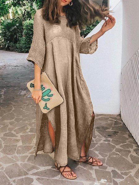 

Abito Casuale in Lino, Taupe, Casual Dresses