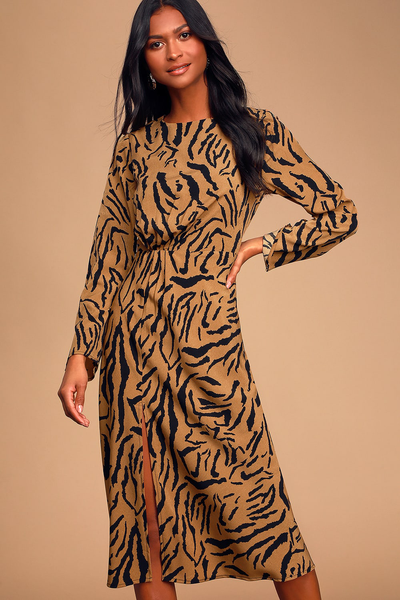 

Coffee Zebra Tc Slit Vintage Weaving Dress, Dresses