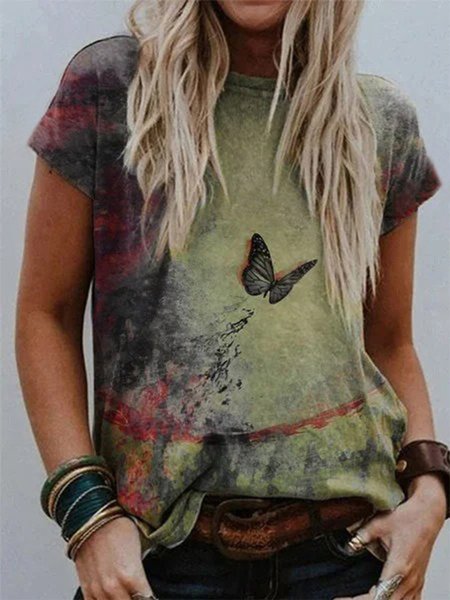 

Multicolor Short Sleeve Ombre/tie-Dye Floral-Print T-shirt, T-Shirts