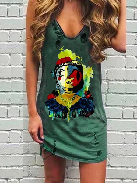 

Abito a Girocollo Dritto Vintage di Misto Cotone, Verde, Mini Dresses
