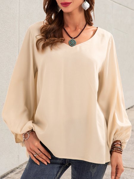 

Apricot Solid Long Sleeve Shift Casual Top, Blouses and Shirts
