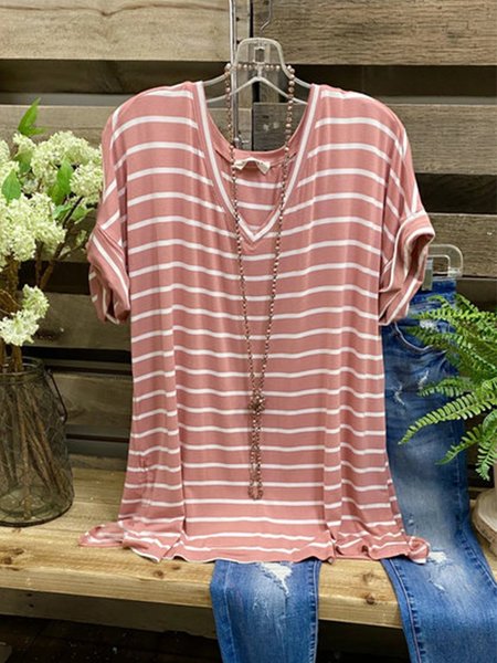 

Top Casuale a Righe, Rosa, T-Shirts