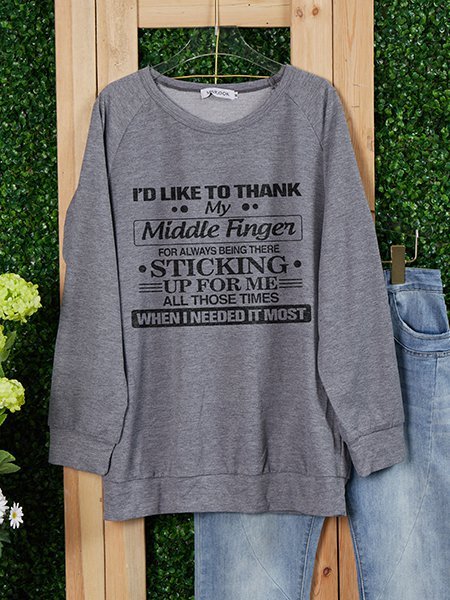 

Gray Casual Cotton-Blend Letter Crew Neck Shirts & Top, Hoodies&Sweatshirts