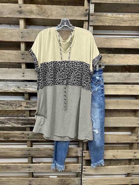 

T-Shirt con Scollo a V Casuale di Cotone, Grigio, T-Shirts