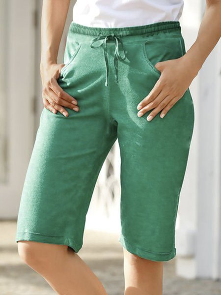 

Women Pockets Drawstring Solid Casual Shorts, Green, Shorts