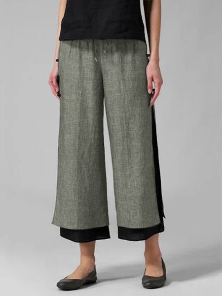 

Women's Basic Casual Linen Pants Layered Frog Button Pants Ankle-Length Pants Cotton Linen Pants Daily Weekend Mid Waist, Black, Pants