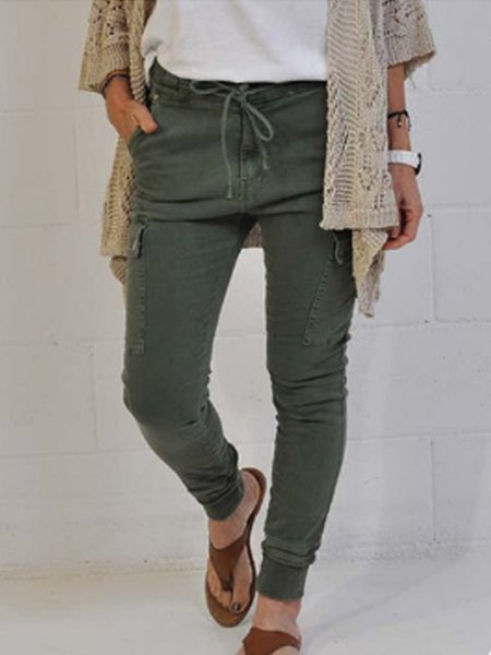 

Pantaloni con Tasche Vintage di Misto Cotone, Verde scuro, Bottoms
