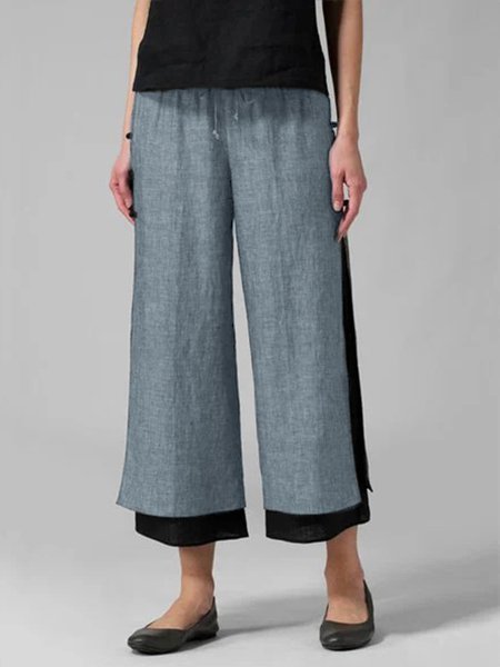 

Cotton Pants Plus Size Casual Wide Leg Linen Pants, Blue, Pants