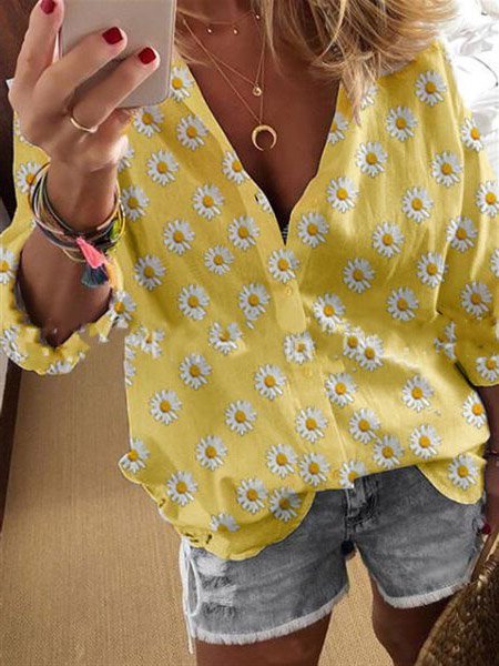 

Casual Long Sleeve Floral Shirts & Tops, Yellow, Shirts & Blouses