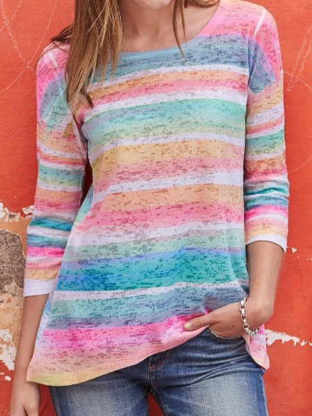 

Multicolor Crew Neck Long Sleeve Cotton-Blend Color-Block Shirts & Tops, Blouses & Shirts