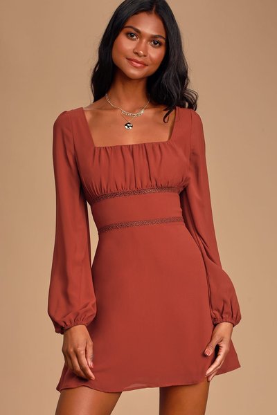 

Red Cutout Long Sleeve Solid Tc Weaving Dress, Dresses