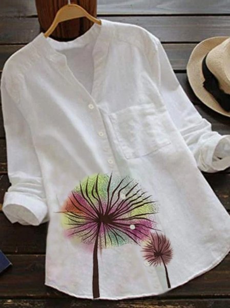 

Top con Scollo a V di Misto Cotone, Bianco, Blouses & Shirts