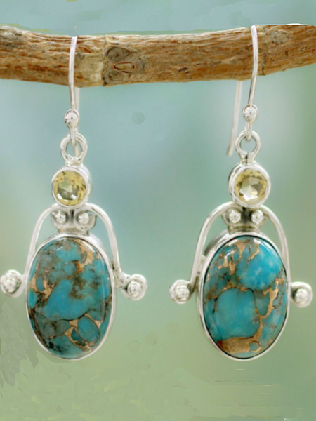 

New Vintage Silver Turquoise Earrings, Green, Others