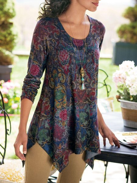 

Multicolore Maniche Lunghe Stampato Casuale Top, Blouses & Shirts