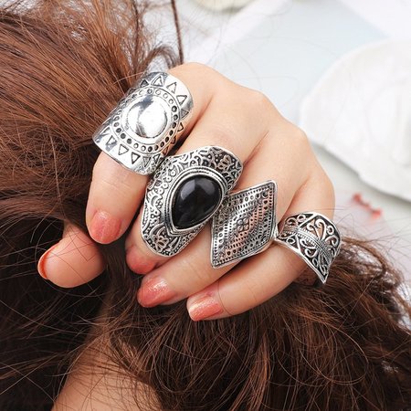 

One Set Of 4 Vintage Rings, Silver, Rings