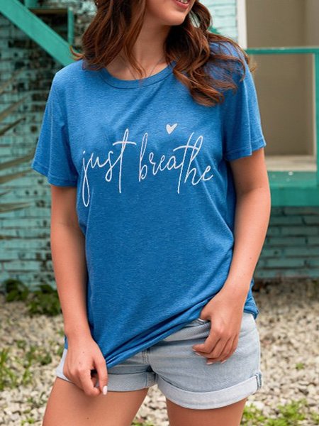 

Just Breathe Crew Neck Short Sleeve Shirts & Tops, Blue, T-shirts