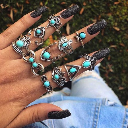 

One Set Of 11 Vintage Rings, Silver, Accessories