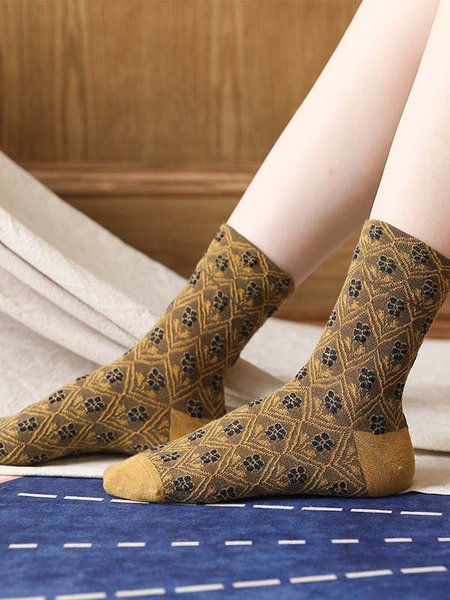 

Casual Floral Socks, Yellow, Socks