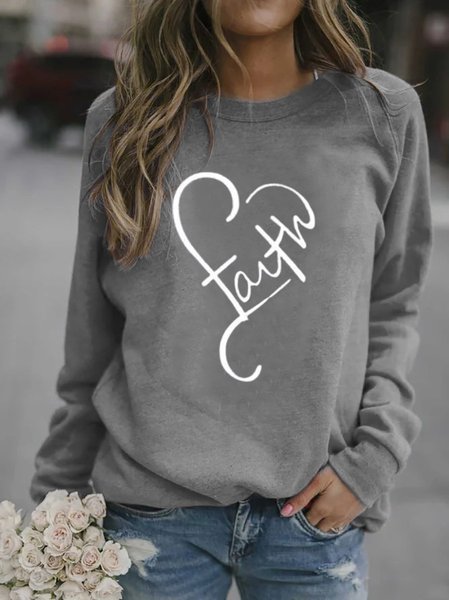 

Women Faith Heart Printed Crew Neck Long Sleeve Gray Sweatshirt Tops, Hoodies&Sweatshirts